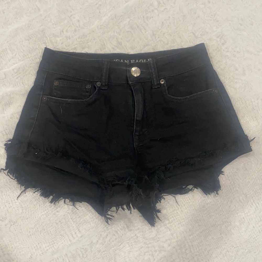 AMERICAN EAGLE high waist black jean shorts size 0